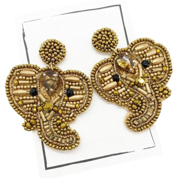 Urban Outfitters Jewelry - Swarovski Crystal & Bead Elephant Theme Dangle Earrings in Gold
